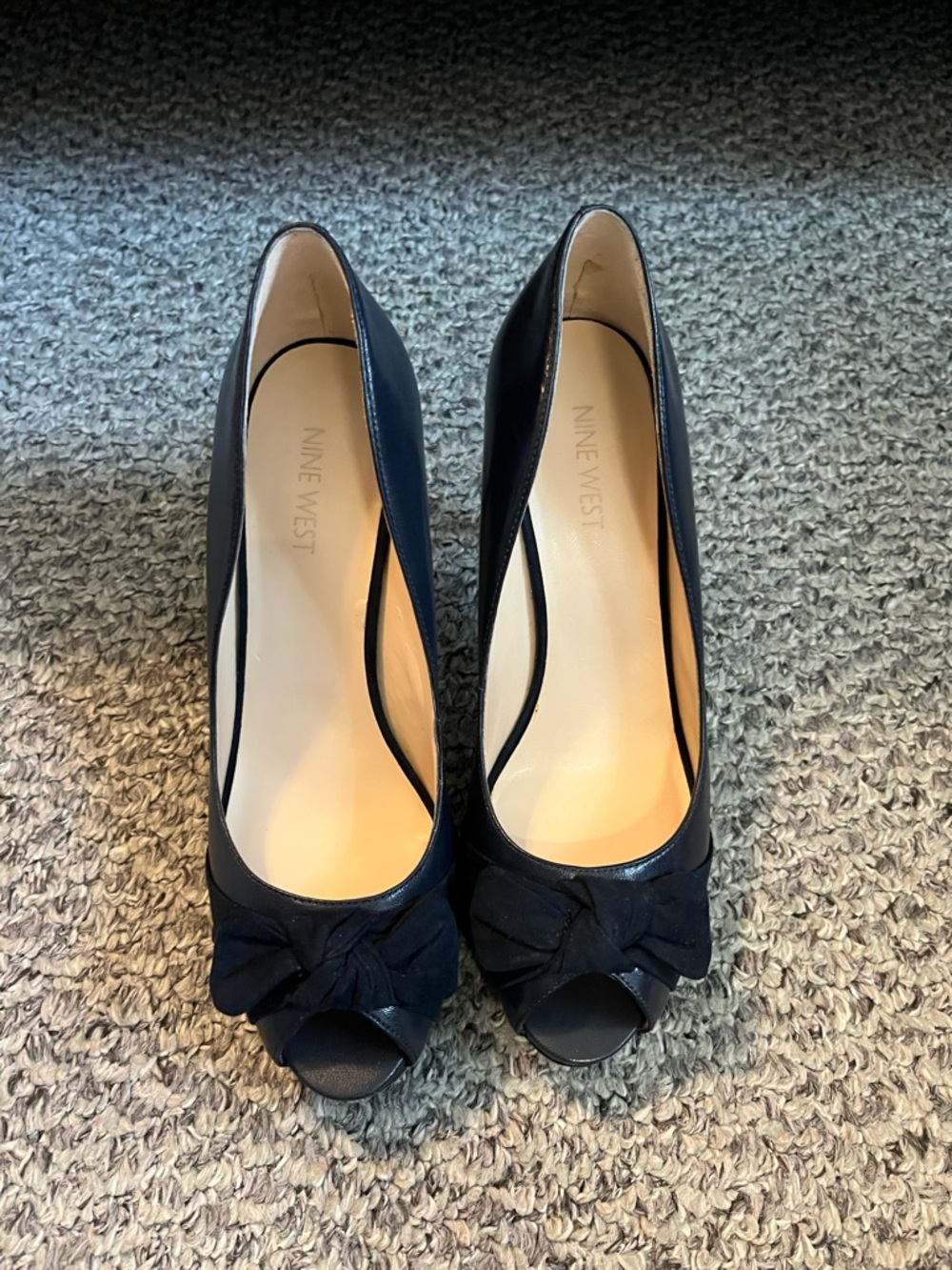 Nine West Navy Blur Peep-Toe Bow Heels